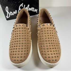 Sam Edelman Braxton Tan Brown Suede Studded Slip On Sneakers Women’s 7.5